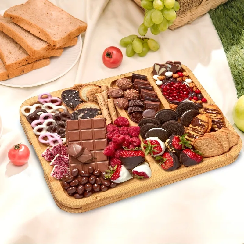 Бамбуковый поднос с крышкой и органайзером, 38 × 28.6 × 6 см