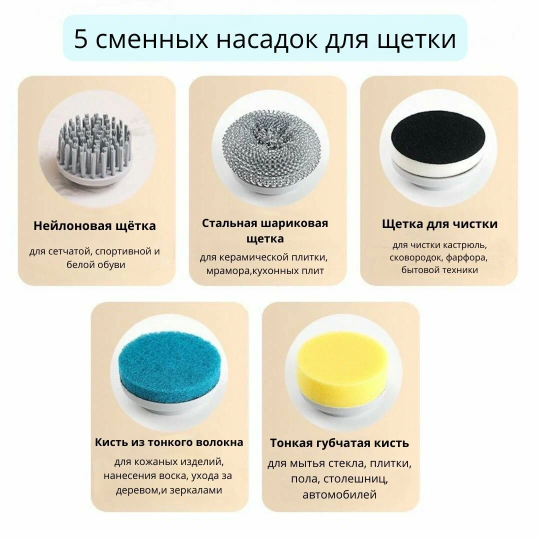 Электрическая щетка ручная для уборки дома, со сменными насадками, водонепроницаемая - изображение 5