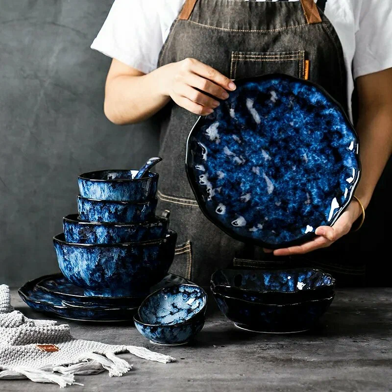 Синие керамические тарелки и миски 6.8 inch - изображение 17