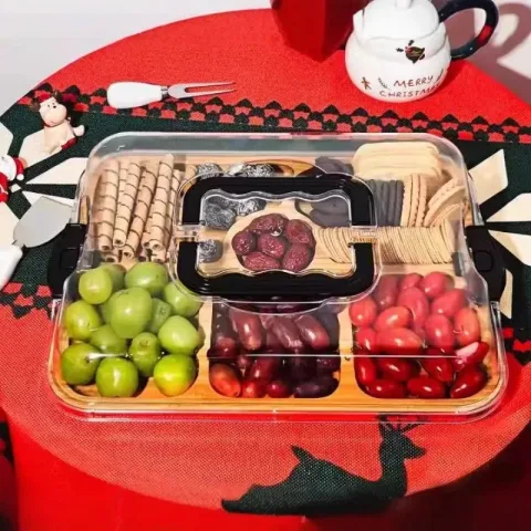 Бамбуковый поднос с крышкой и органайзером, 38 × 28.6 × 6 см