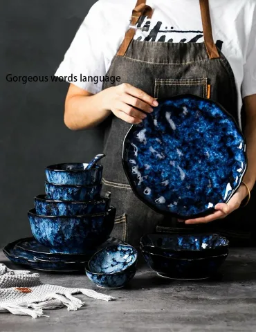 Синие керамические тарелки и миски 6.8 inch